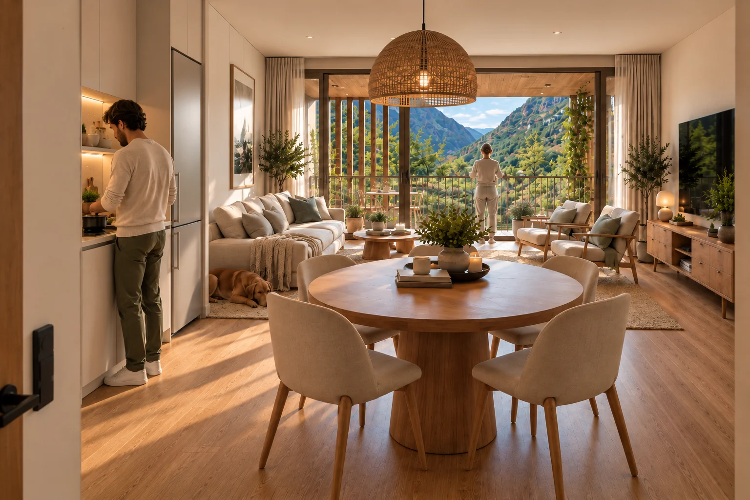 Cuina i menjador de l’habitatge T4 amb sortida al balcó